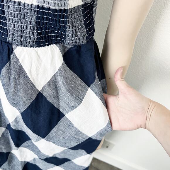 [Crown & Ivy] Navy Blue White Plaid Linen Midi Dress Tie Straps NWT Size Large L - Picture 9 of 11